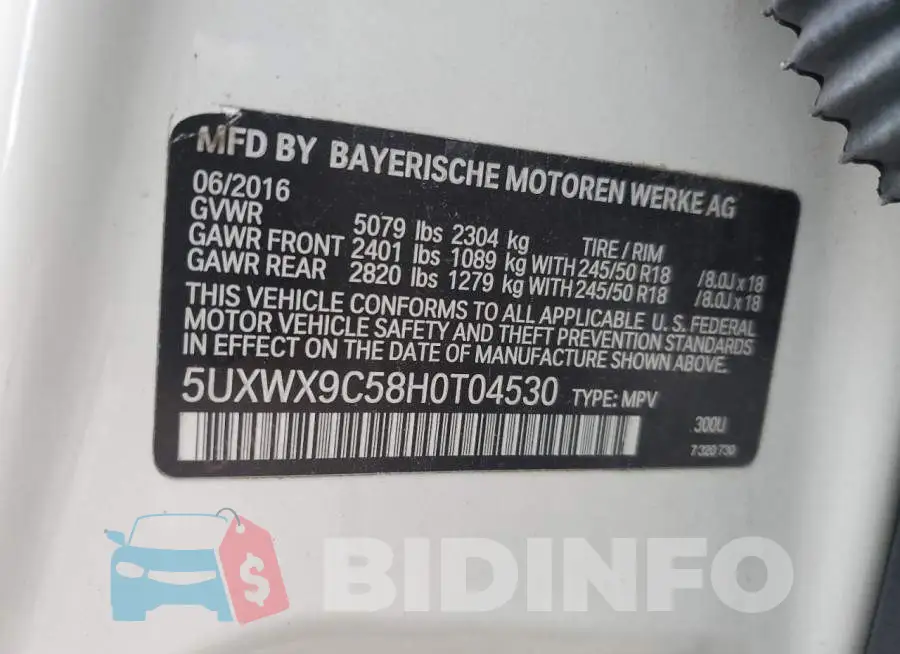5UXWX9C58H0T04530 Photo# 13