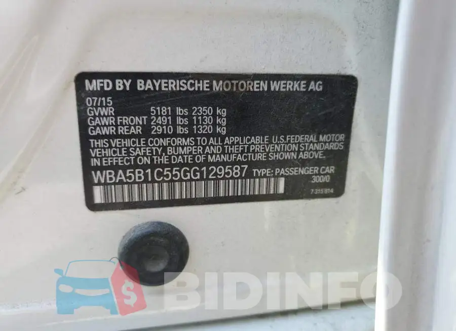 WBA5B1C55GG129587 Photo# 12