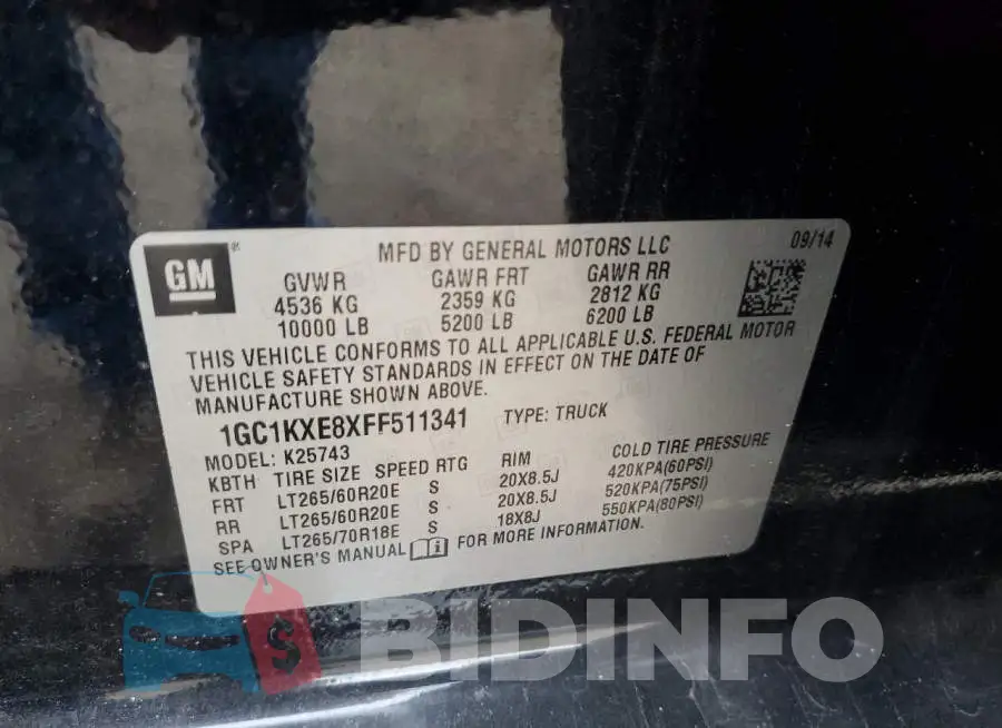 1GC1KXE8XFF511341 Photo# 12