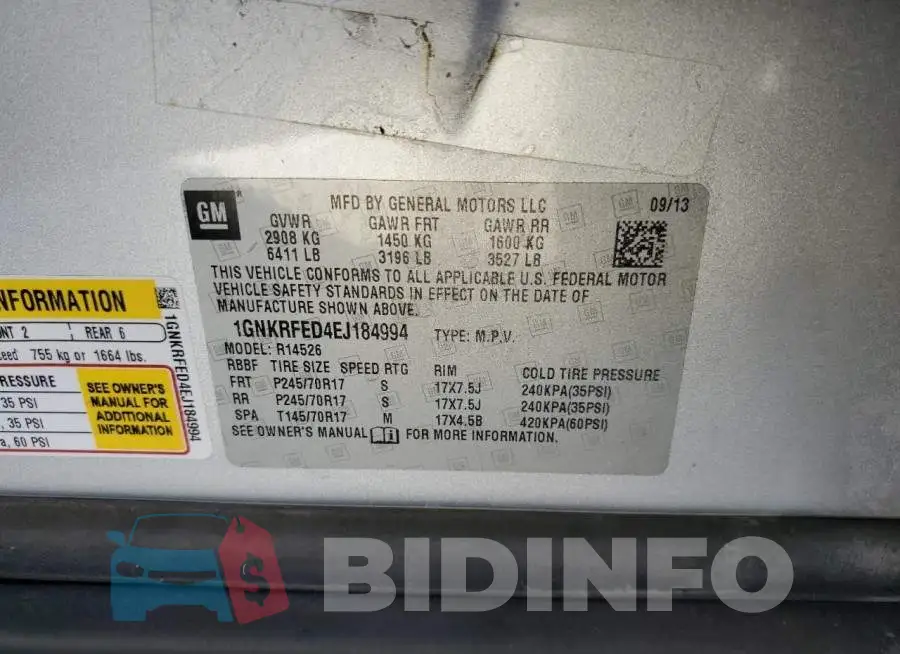 1GNKRFED4EJ184994 Photo# 10