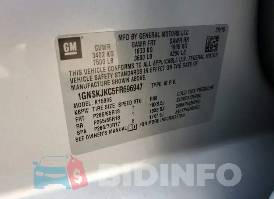 1GNSKJKC5FR696947 Photo# 13