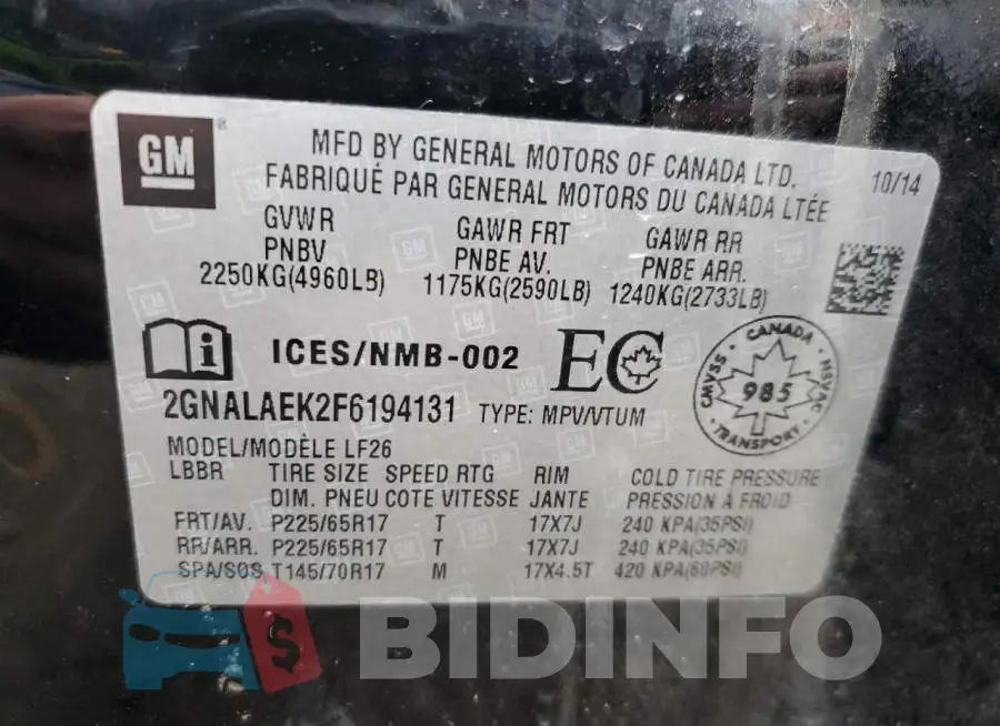 2GNALAEK2F6194131 Photo# 12