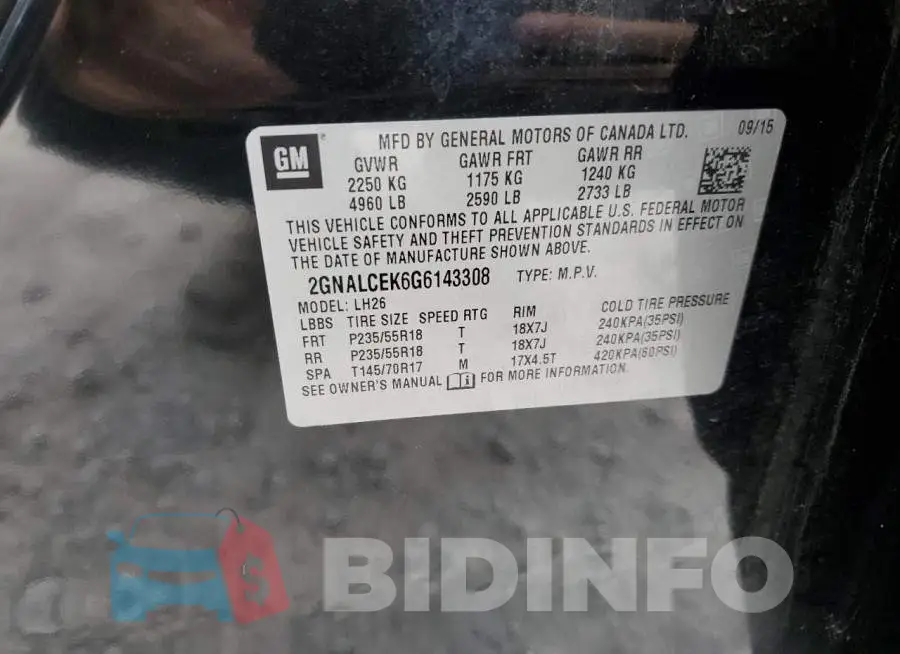 2GNALCEK6G6143308 Photo# 14
