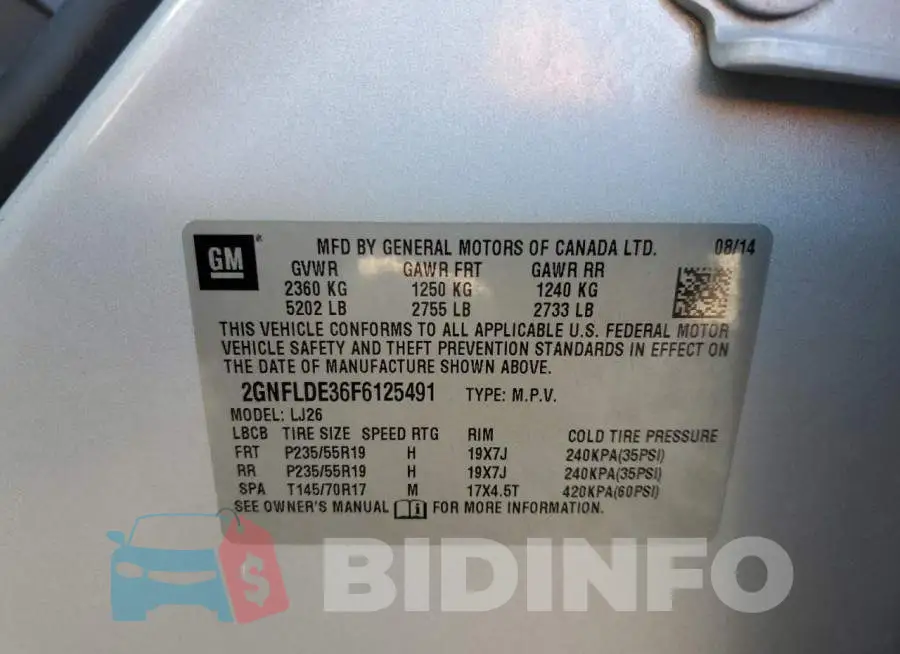 2GNFLDE36F6125491 Photo# 13