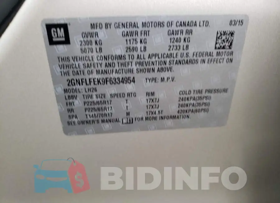 2GNFLFEK9F6334954 Photo# 14