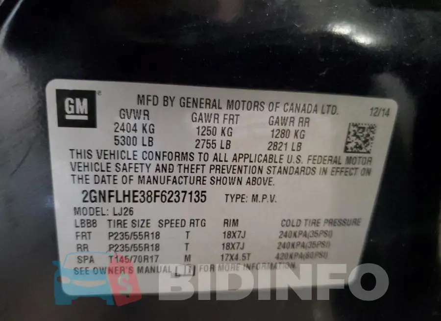2GNFLHE38F6237135 Photo# 13