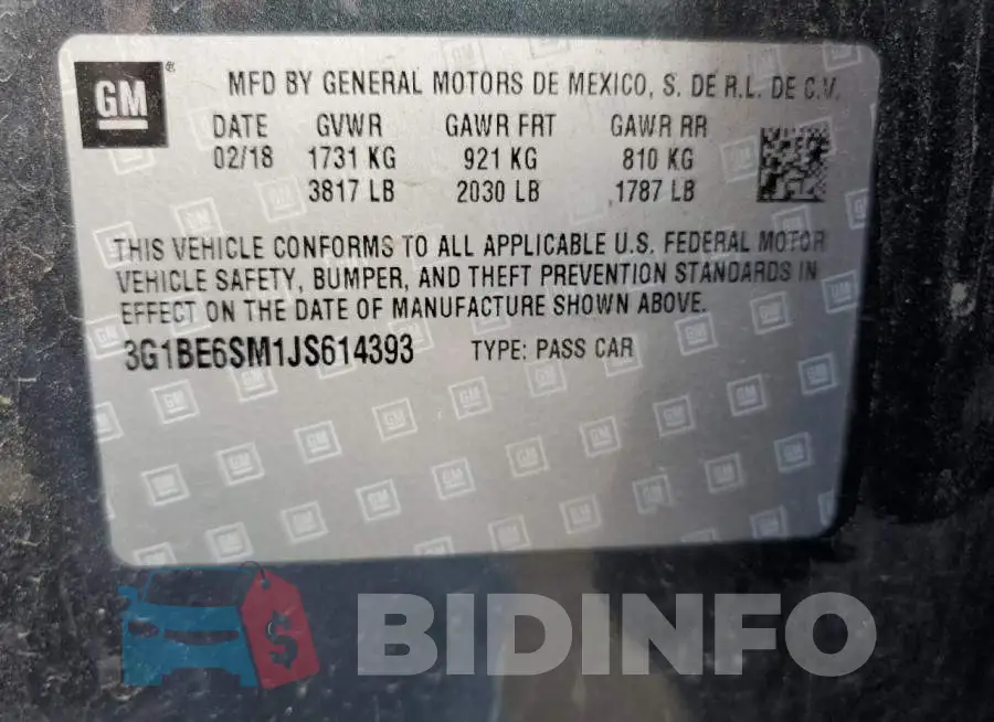 3G1BE6SM1JS614393 Photo# 12