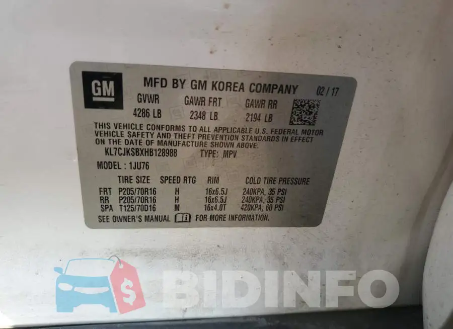 KL7CJKSBXHB128988 Photo# 13