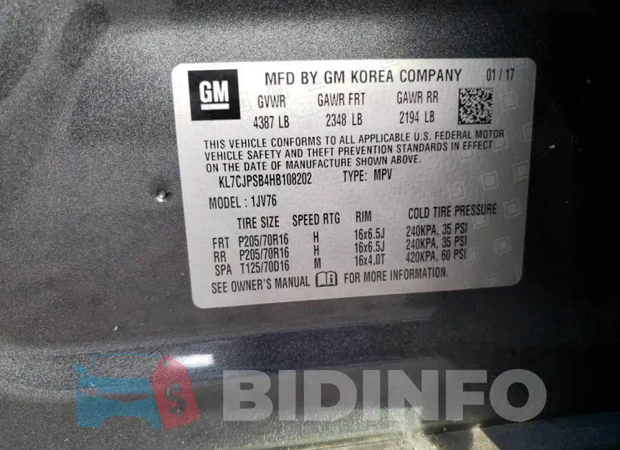 KL7CJPSB4HB108202 Photo# 13