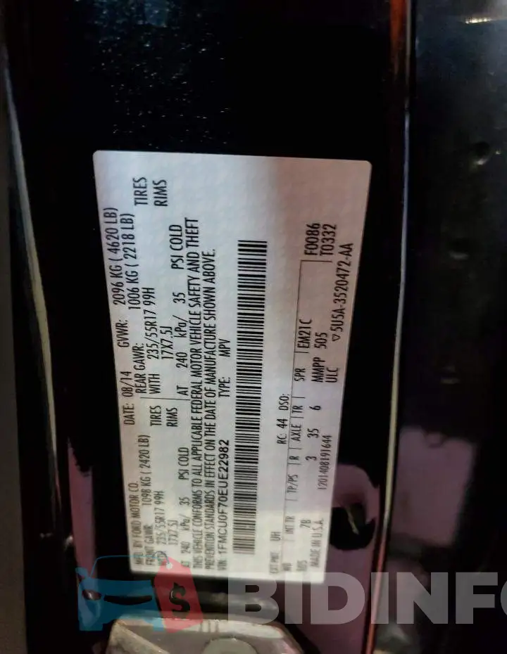 1FMCU0F70EUE22982 Photo# 14