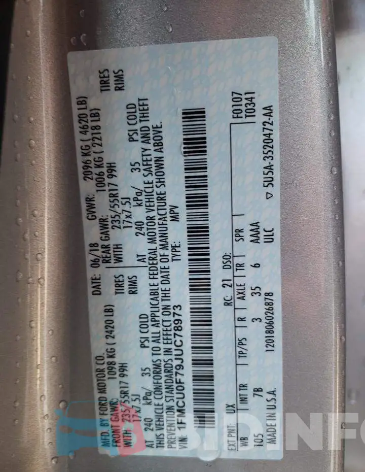 1FMCU0F79JUC78973 Photo# 12