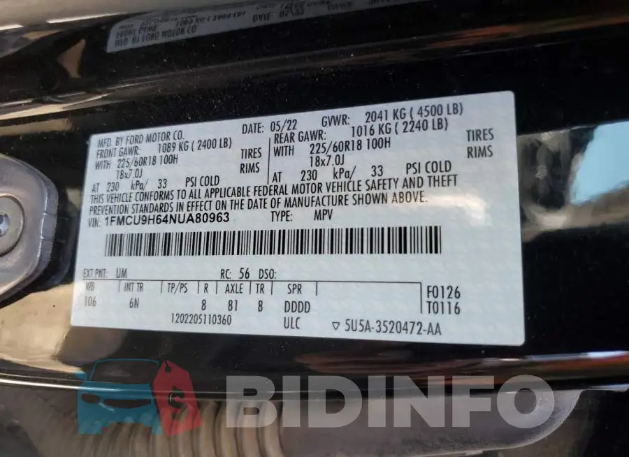 1FMCU9H64NUA80963 Photo# 13