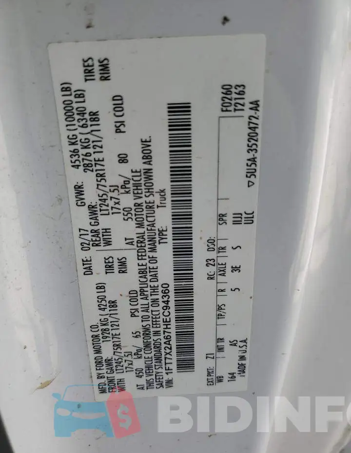 1FT7X2A67HEC94360 Photo# 12