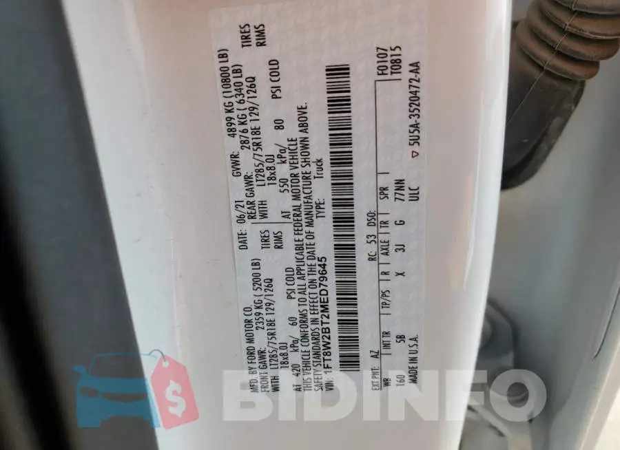 1FT8W2BT2MED79645 Photo# 13