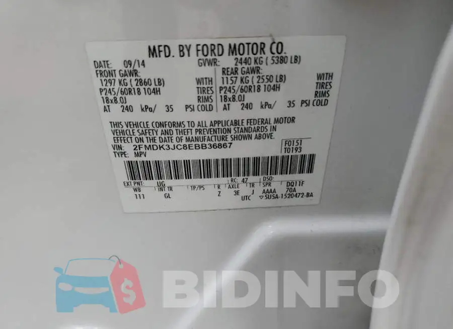 2FMDK3JC8EBB36867 Photo# 12