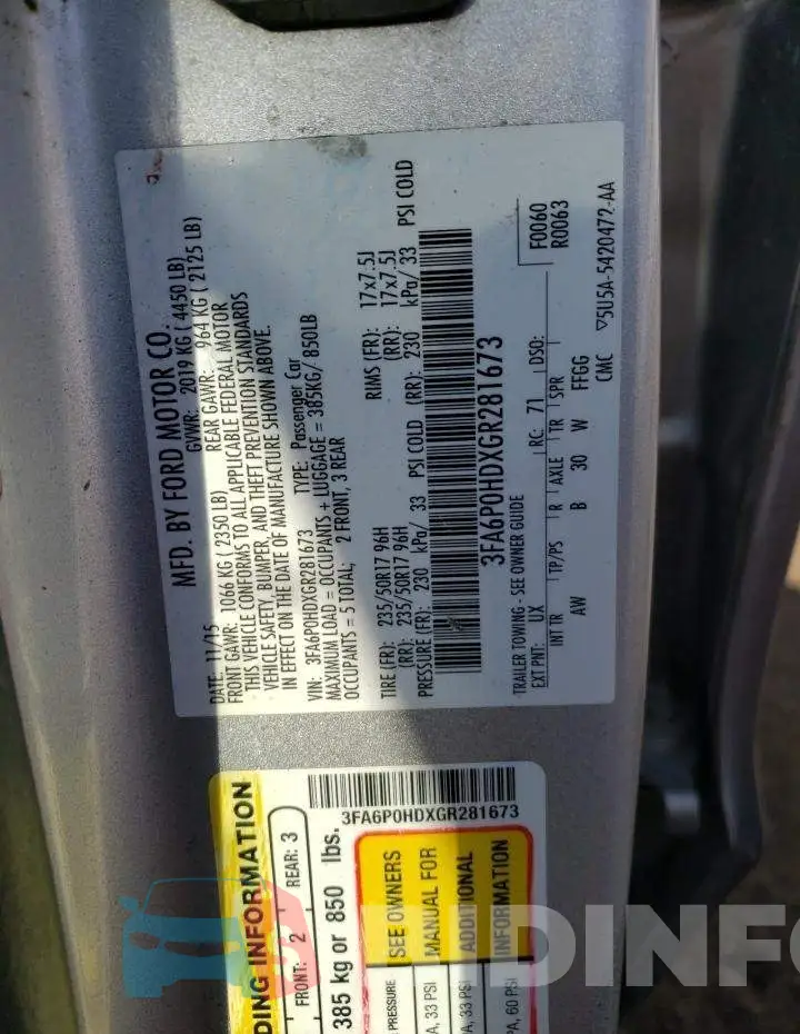 3FA6P0HDXGR281673 Photo# 12