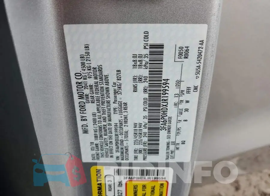 3FA6P0HDXJR199594 Photo# 13