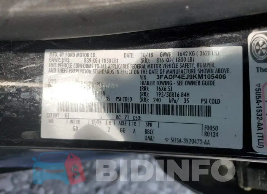 3FADP4EJ9KM105406 Photo# 13