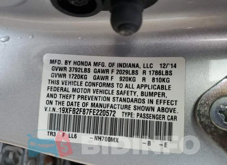 19XFB2F87FE220572 Photo# 12