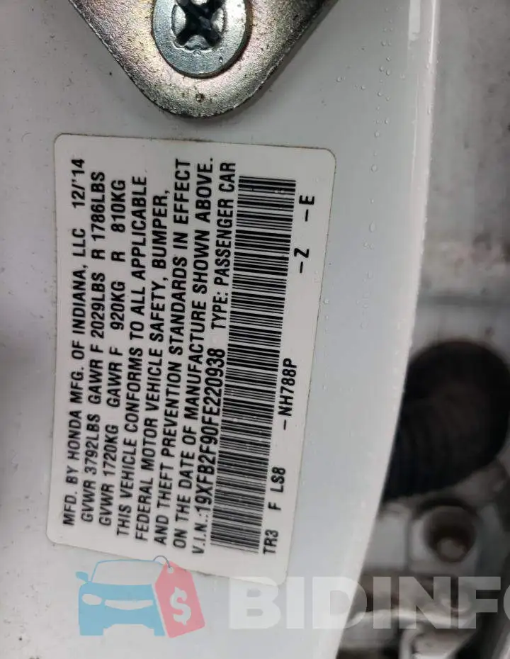 19XFB2F90FE220938 Photo# 12