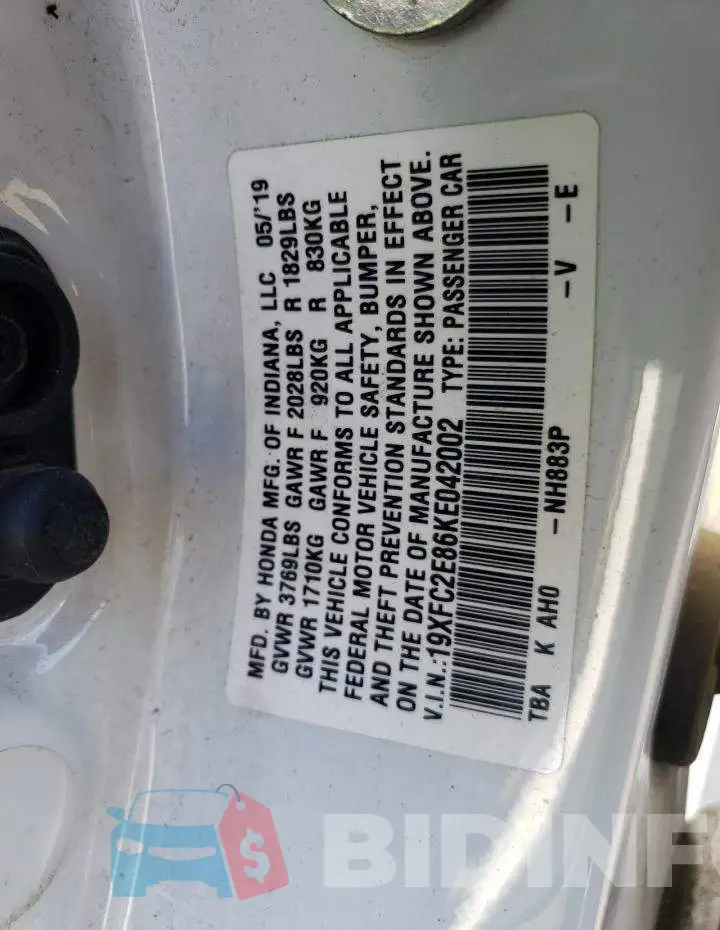 19XFC2E86KE042002 Photo# 12