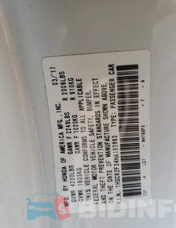 1HGCR2F34HA190893 Photo# 12