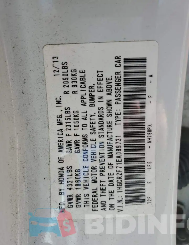 1HGCR2F71EA089731 Photo# 12