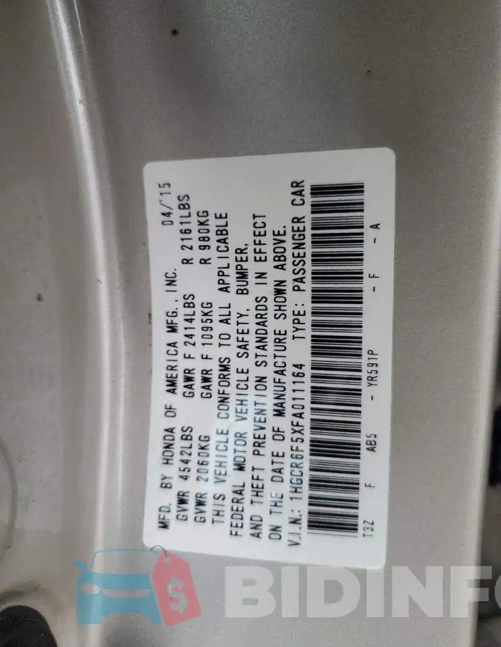 1HGCR6F5XFA011164 Photo# 12