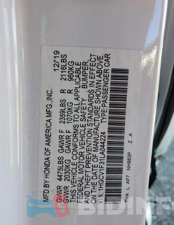 1HGCV1F31LA044224 Photo# 13