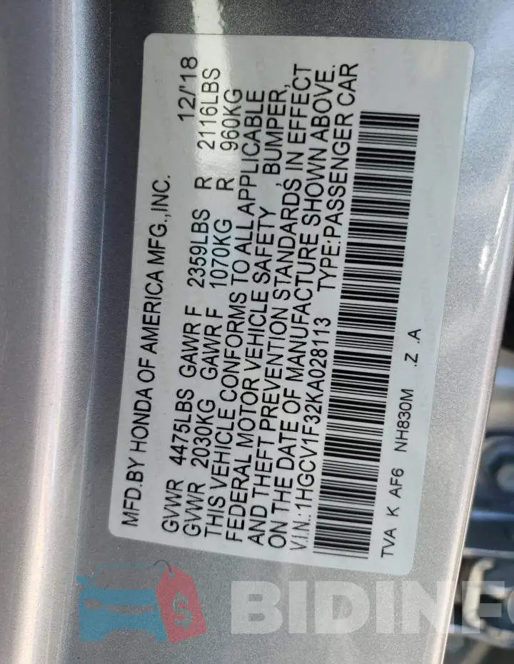1HGCV1F32KA028113 Photo# 13