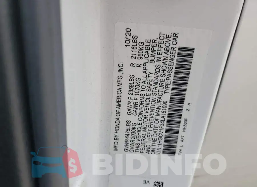 1HGCV1F34LA151090 Photo# 12