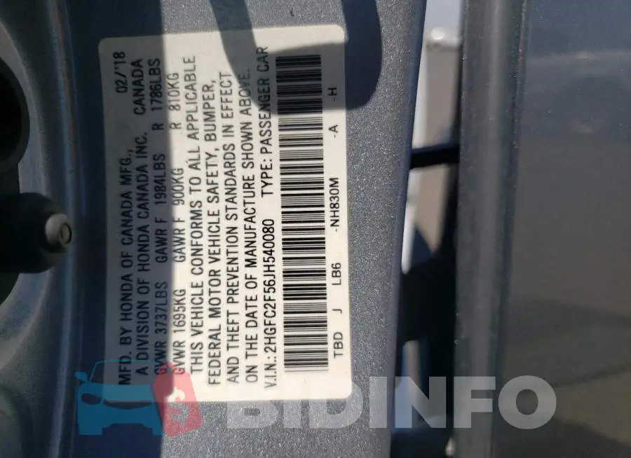 2HGFC2F56JH540080 Photo# 12