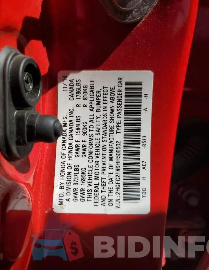 2HGFC2F86HH506502 Photo# 12