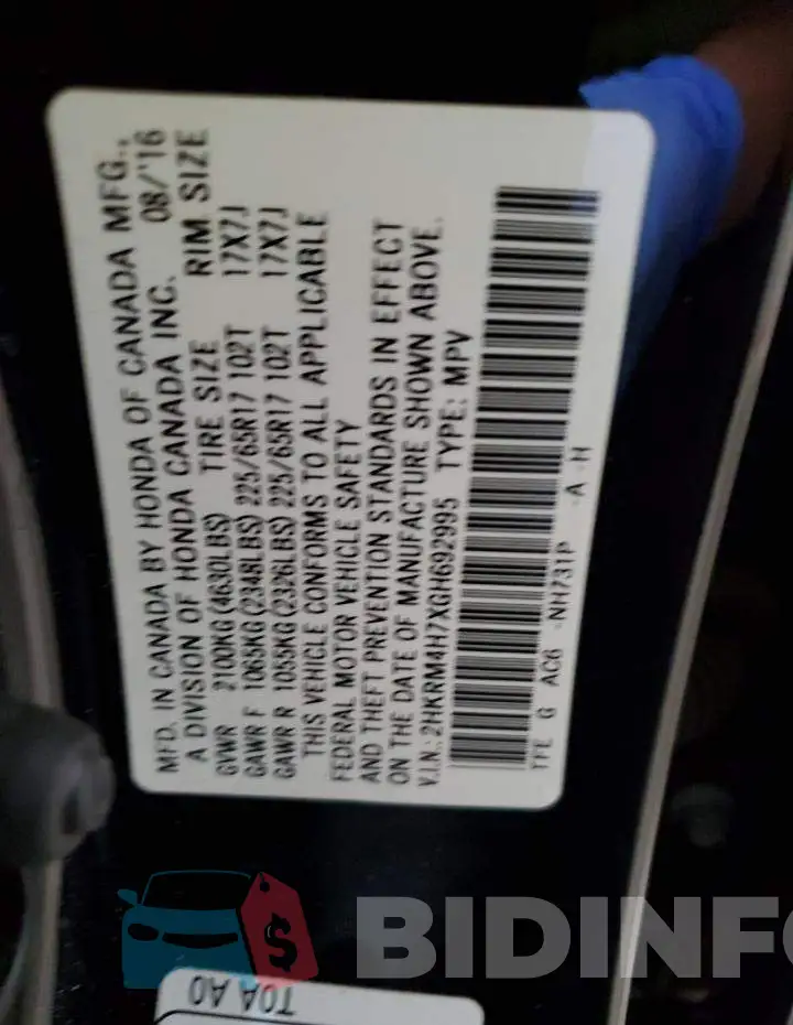 2HKRM4H7XGH692995 Photo# 14