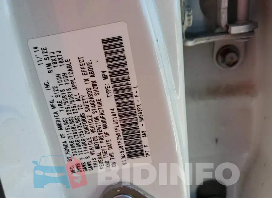 5J6TF2H51FL001814 Photo# 12
