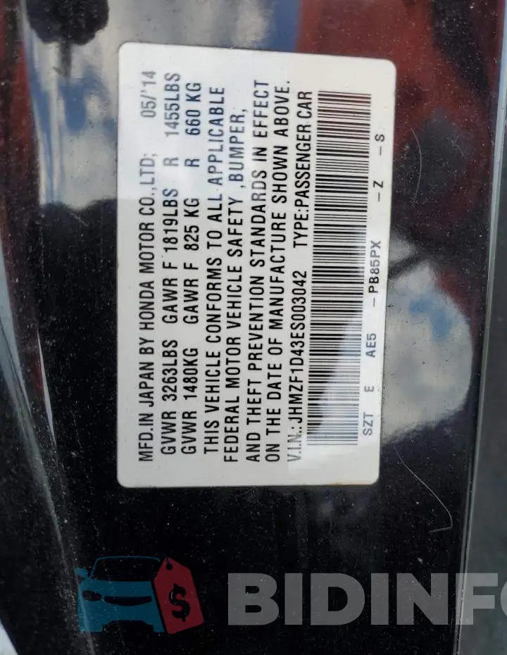JHMZF1D43ES003042 Photo# 13