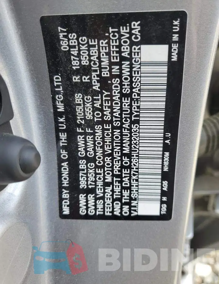 SHHFK7H26HU232035 Photo# 12