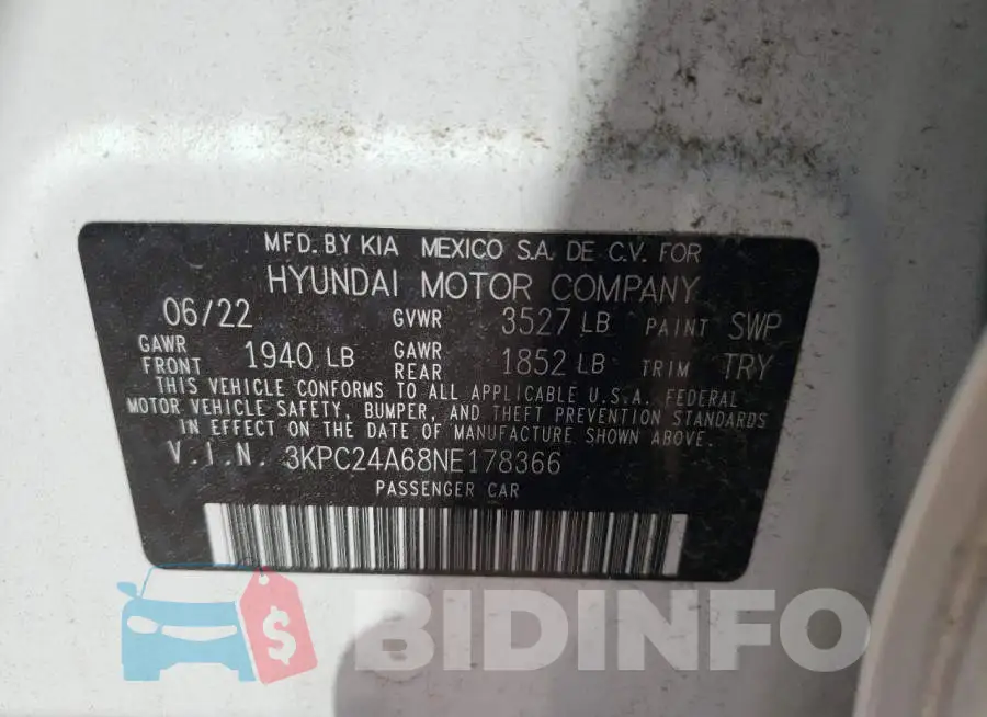 3KPC24A68NE178366 Photo# 13