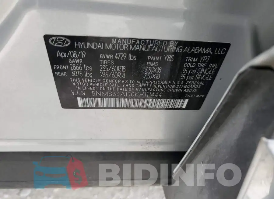 5NMS33AD0KH111444 Photo# 13