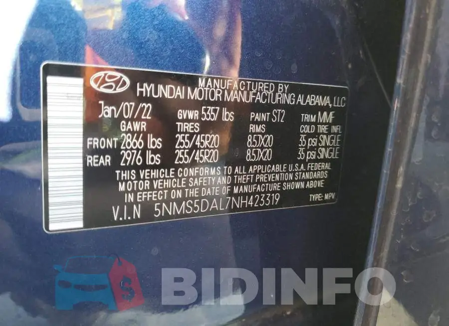 5NMS5DAL7NH423319 Photo# 12