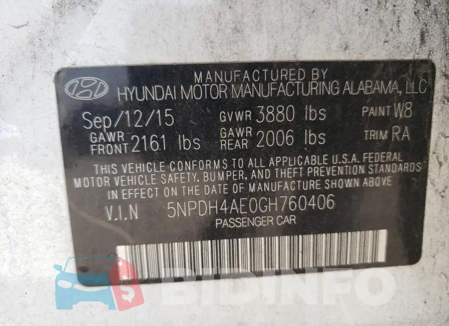 5NPDH4AE0GH760406 Photo# 12