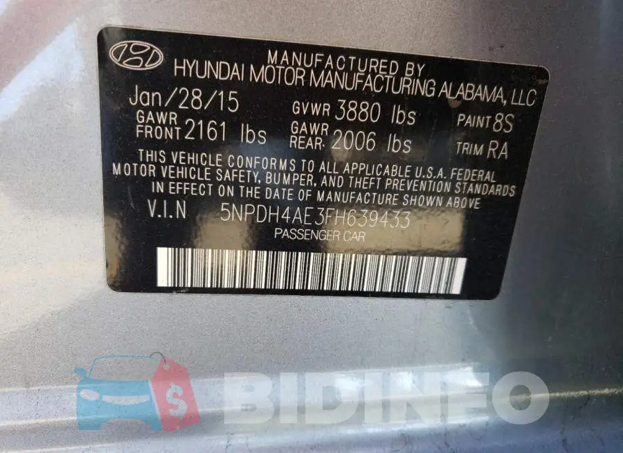 5NPDH4AE3FH639433 Photo# 12
