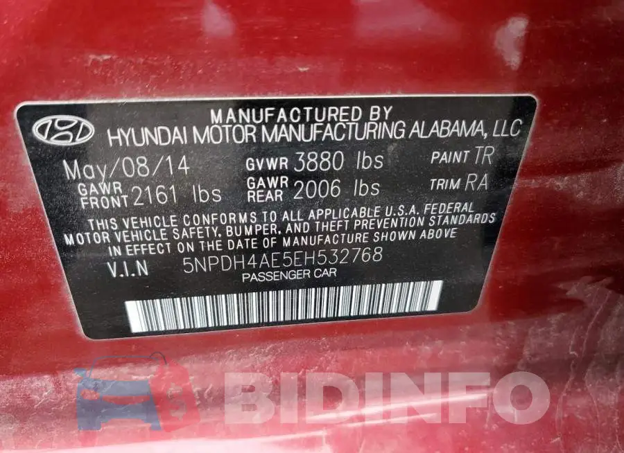 5NPDH4AE5EH532768 Photo# 12