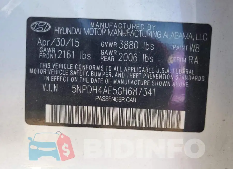 5NPDH4AE5GH687341 Photo# 12