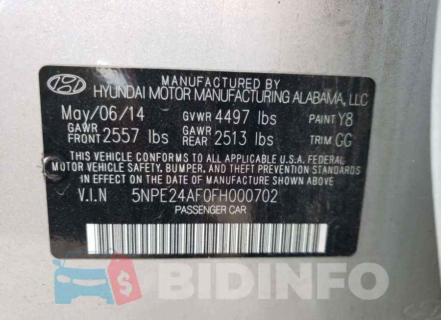 5NPE24AF0FH000702 Photo# 12