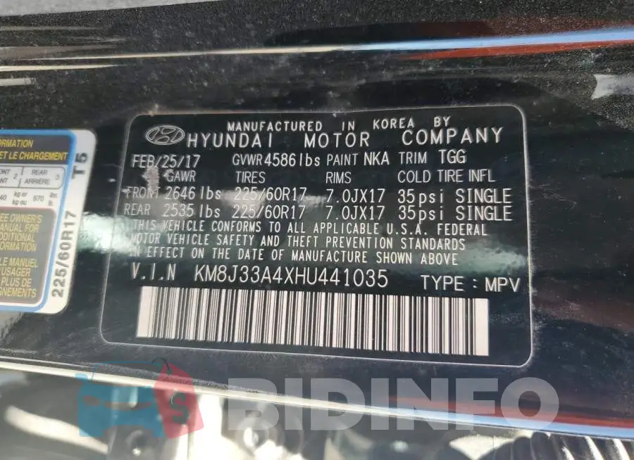 KM8J33A4XHU441035 Photo# 13