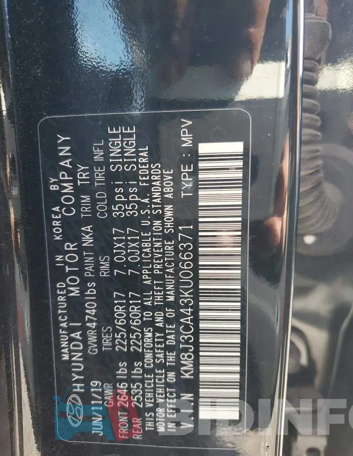 KM8J3CA43KU066371 Photo# 12