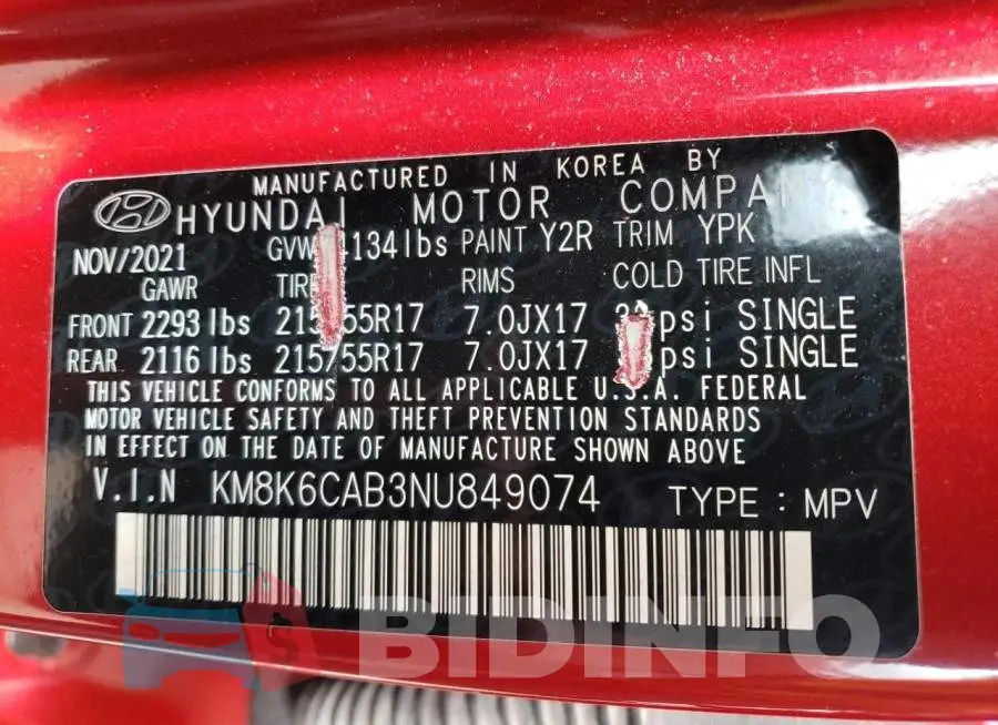 KM8K6CAB3NU849074 Photo# 14