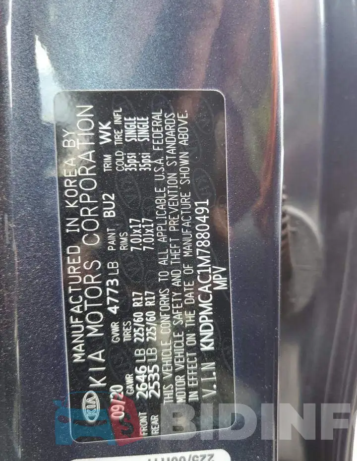 KNDPMCAC1M7880491 Photo# 14