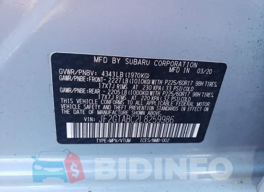JF2GTABC2L8259986 Photo# 13